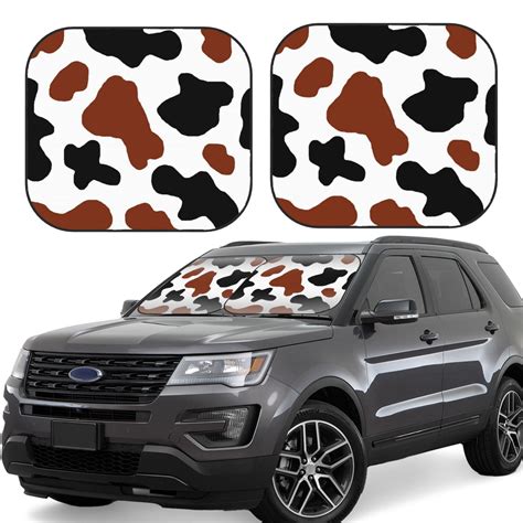 Disketp Piece Brown Black Cow Pattern Windshield Sunshades Folding