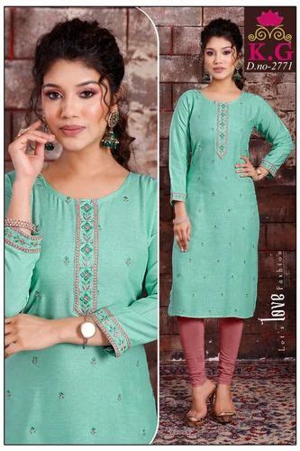 Ladies Sky Blue Rayon Embroidered Kurti At Rs 300 Piece Bengaluru