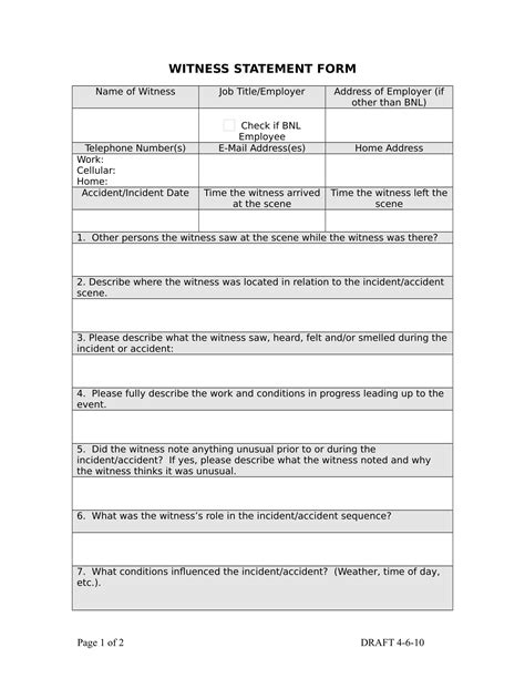 Free Witness Statement Template Word