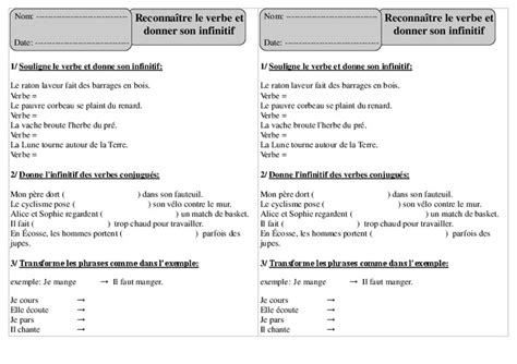 Reconnaître le verbe et donner son infinitif Ce1 Exercices à