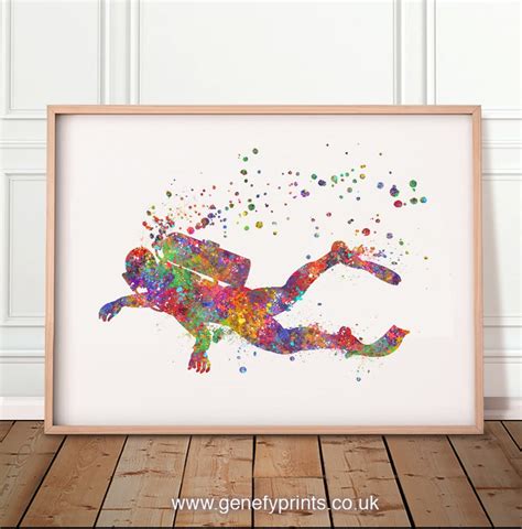 Scuba Diving Watercolor Print Scuba Diver Poster Etsy Uk