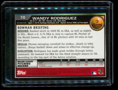 2010 TOPPS BOWMAN CHROME Refractor Baseball Card 70 WANDY RODRIGUEZ