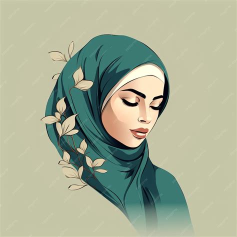 Premium Photo Muslim Hijabi Women With Leaf Handdrawn Line Art