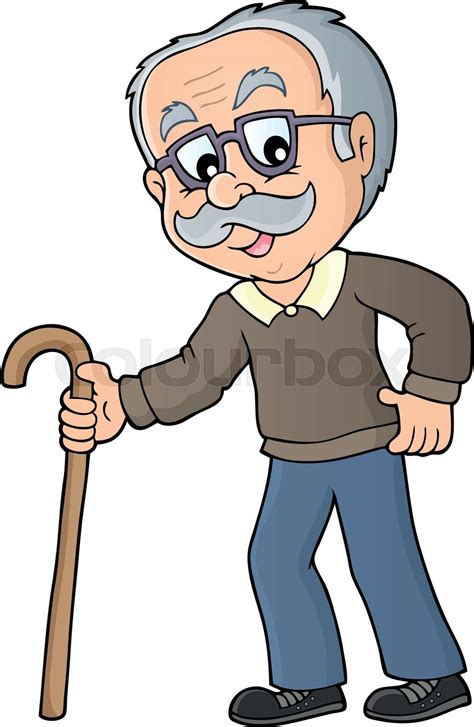 Grandpa With Walking Stick Image 1 Stock Vector Colourbox