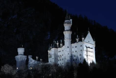 Amazing Neuschwanstein Castle Illuminated At Night Germany Stock