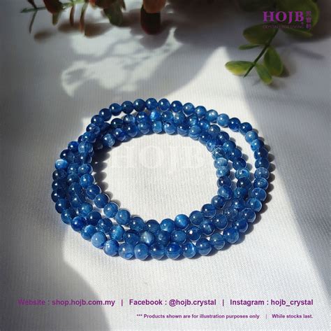 HOJB Natural Kyanite 3Laps 5A Beads Bracelet 5mm 聚寳軒天然蓝晶石5A三圈圆珠手串5mm