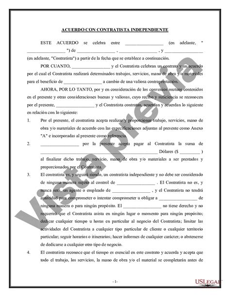 Contrato De Trabajo De Contratista Independiente Para Trabajadores Por Cuenta Propia Trabajo