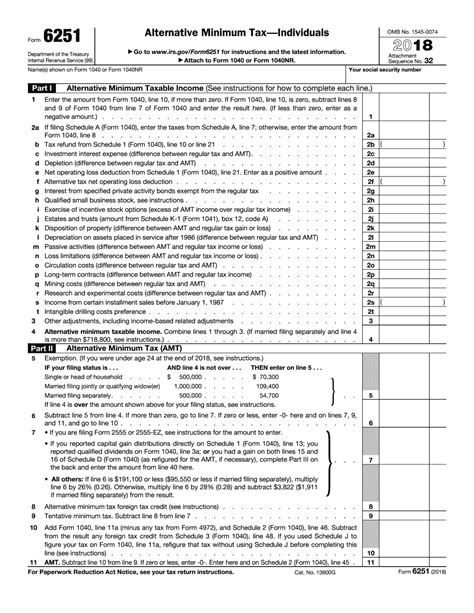 2018 - 2019 IRS Form 6251 - Editable Online Blank in PDF