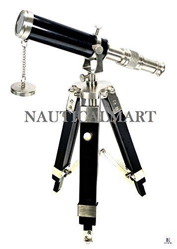 Nauticalmart Brass Telescope Tripod Stand Vintage Nautical Antique Telescope Silver Desk