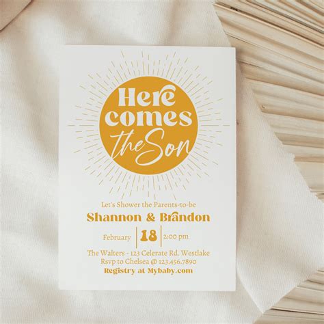 Here Comes The Son Baby Shower Baby Boy Welcome Poster Sun Etsy