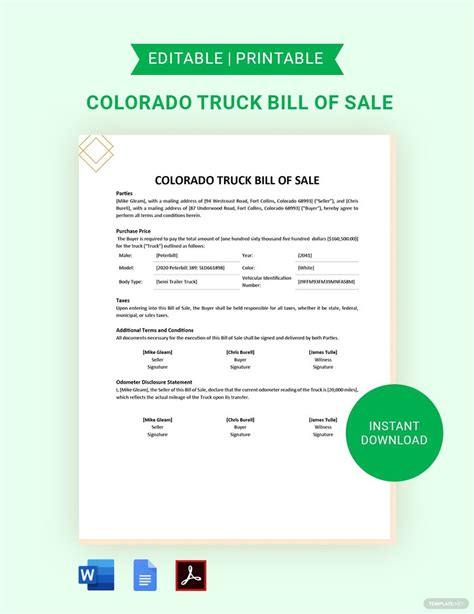 Bill Of Sale Colorado Word Template