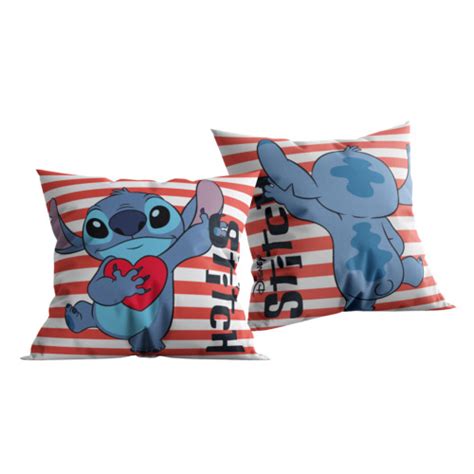 Lilo Stitch Cuscino Pre Riempito Amore Cuore Righe Reversibile Disney