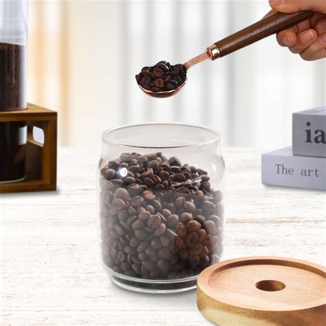 One Two Cups Toples Kaca Kedap Udara Canister Coffee Storage Wood Lid