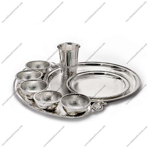 Royal Maharaja Dot Hammered Silver Thali Set Beliram Silverware