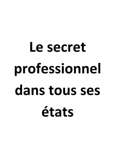 Pdf Le Secret Professionnel Dans Tous Ses états · 2018 12 01 · La