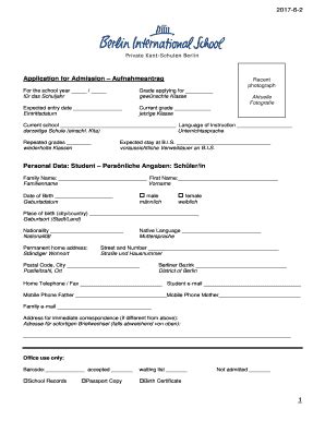 Fillable Online Student Application Form Bis Fax Email Print Pdffiller