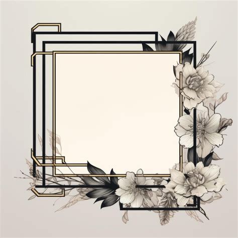 Premium Photo | A black and white frame with flowers and leaves