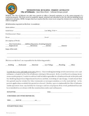 Fillable Online Homeowner Building Permit Affidavit City Of Lithonia