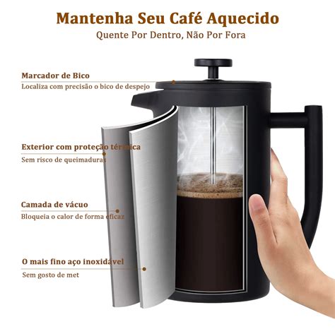 Cafeteira De Prensa Francesa Ml Filtra O De N Veis Toca D