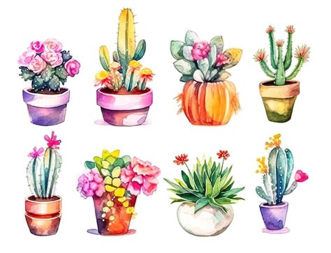 Premium Ai Image Cactus Watercolor Cacti Plant Hand Drawn On White