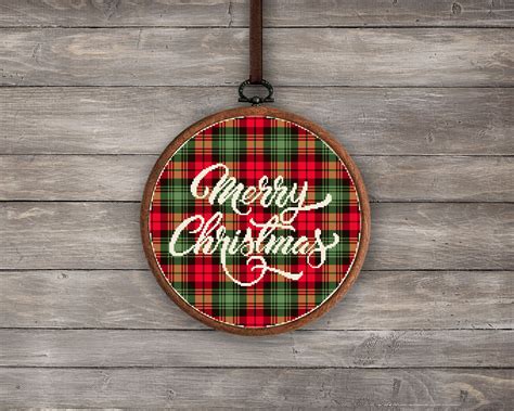 Merry Christmas Cross Stitch Pattern Christmas Plaid Cross Etsy