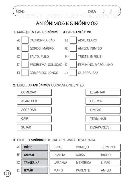 Sinônimo E Antônimo De Certo - 1º e 2º ano - Atividades de língua portuguesa - Antônimo e sinônimo ...