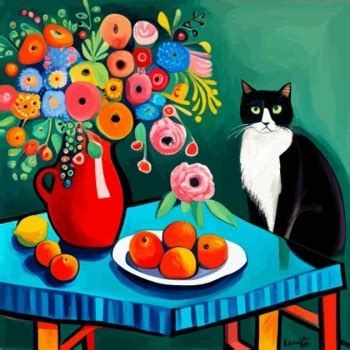 Solve Tuxedo Cat With Fruit And Flowers Jigsaw Puzzle Online With 64 Pieces