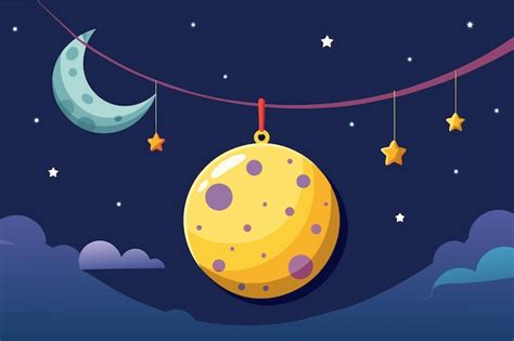 Una Ilustración De Dibujos Animados De Un Planeta Con La Luna Y Las Estrellas Vector Premium