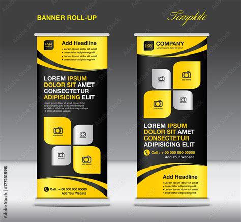 Roll up banner stand template, stand design,banner template,Yellow banner, advertisement ...