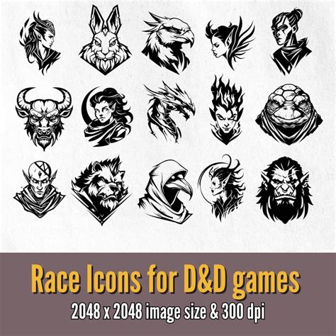 Dandd Races Black And White Icons 2048x2048 Size Png 300 Dpi Tabletop Vtt