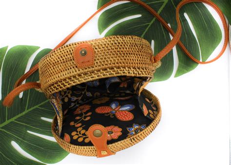 Floral Rattan Bag Round Rattan Bag Bali The Lovina Shop