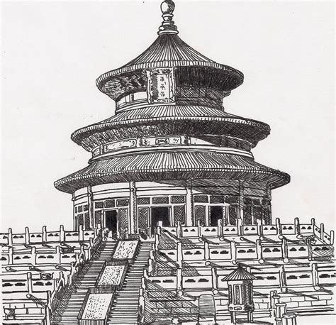 Chinese Temple Sketch at PaintingValley.com | Explore collection of ...