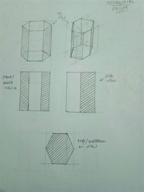 3d Isometric And Orthographic Views Of Hexagonal Prism Perspective