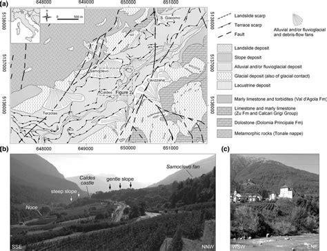 a Simplified geological map of the lower Val di Sole (NW Trentino). The ...