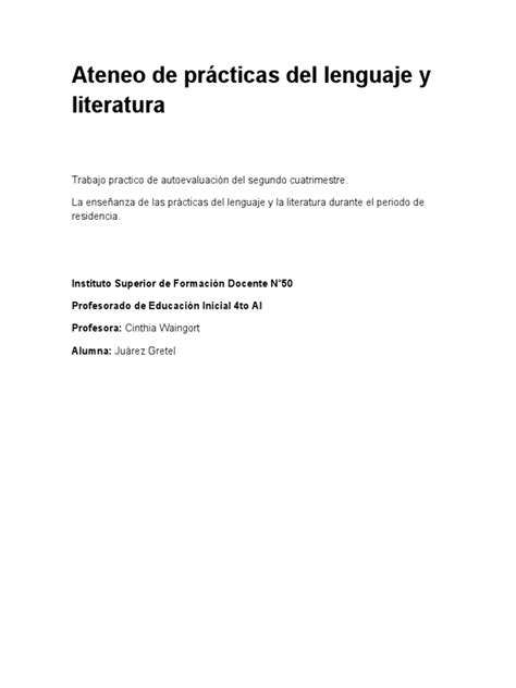 Ateneo De Practicas Del Lenguaje Trabajo Final Pdf Cuaderno Cuentos