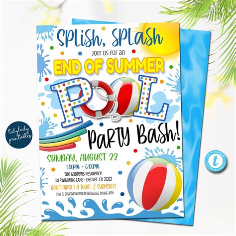 End Of Summer Pool Party Invitation Pool Party Invitations Summer