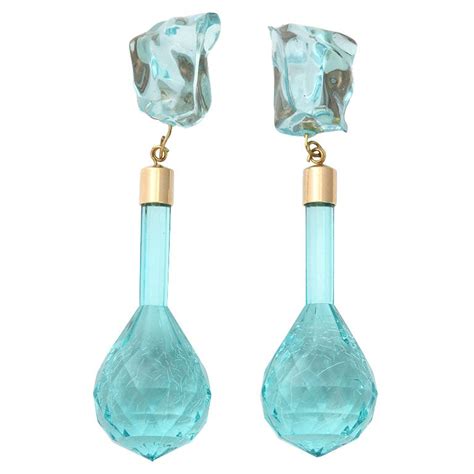 Aqua Lucite Dangle Earrings For Sale At 1stdibs