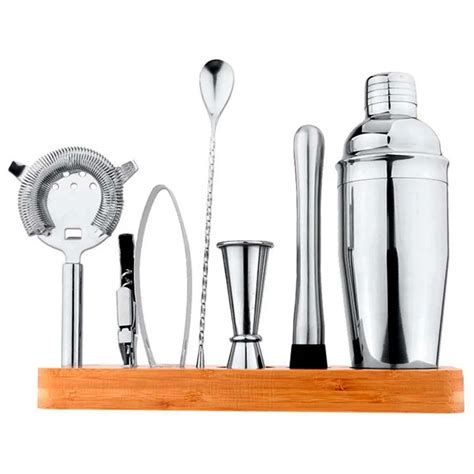 Kit Homebar Inox Pe As Suporte De Bambu Mimo Style Bartender