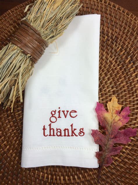 Thanksgiving Give Thanks Embroidered Cloth Dinner Napkins