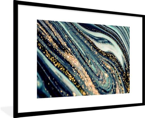 Fotolijst Incl Poster Marmer Goud Blauw Glitter Marmerlook