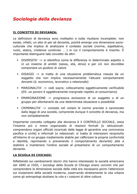 Riassunto Sociologia Della Devianza A A Sociologia