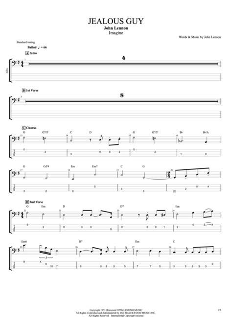 Jealous Guy Tab By John Lennon Guitar Pro Full Score Mysongbook