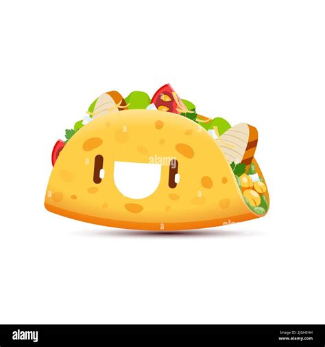 Cartoon tacos kawaii character, funny vector tex mex fast food personage. Mexican meal filled ...