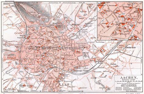 Aachen Aix-la-Chapelle Germany Map Vintage 1906 Antique Steel