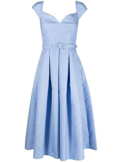 Self Portrait Pleated Midi Dress In Blue Modesens