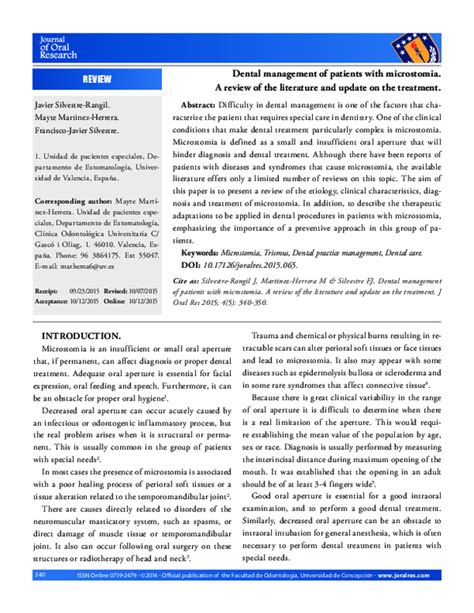 (PDF) Dental management of patients with microstomia. A review of the ...