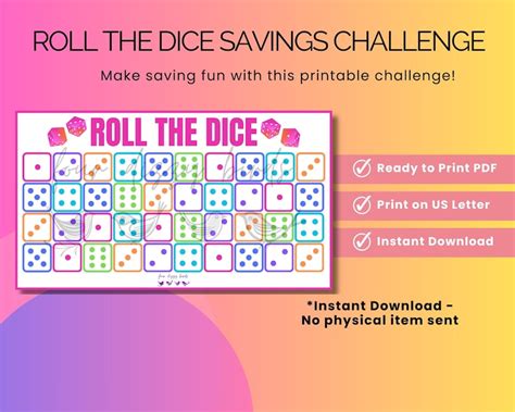 ROLL The DICE Savings Challenge Printable PDF A6 Printable Challenge