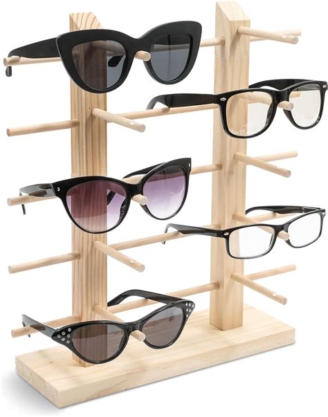 Juvale 10 Pair Sunglasses Display Stand Wooden Eyewear Holder Organizer For