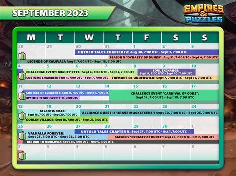 September 2023 Calendar of Events | Empires & Puzzles