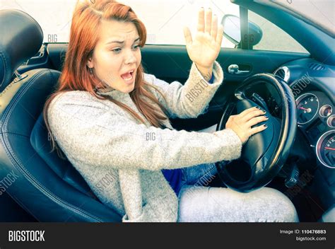 Angry Woman Driving Convertible Car Image And Photo Bigstock